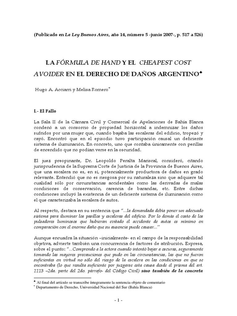 Cheapest Cost Avoider y Formula Hand PDF Caso de ley Sentencia (ley)