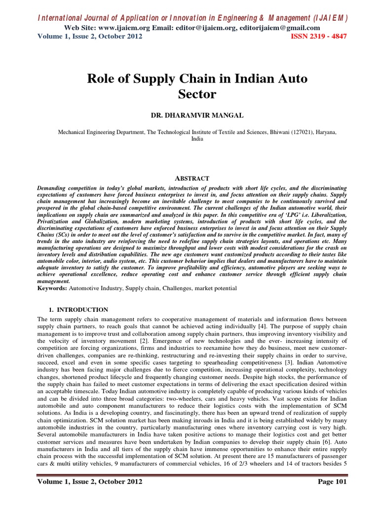 Supply Chain Challenges in Indian Auto Sector | PDF | Supply Chain ...