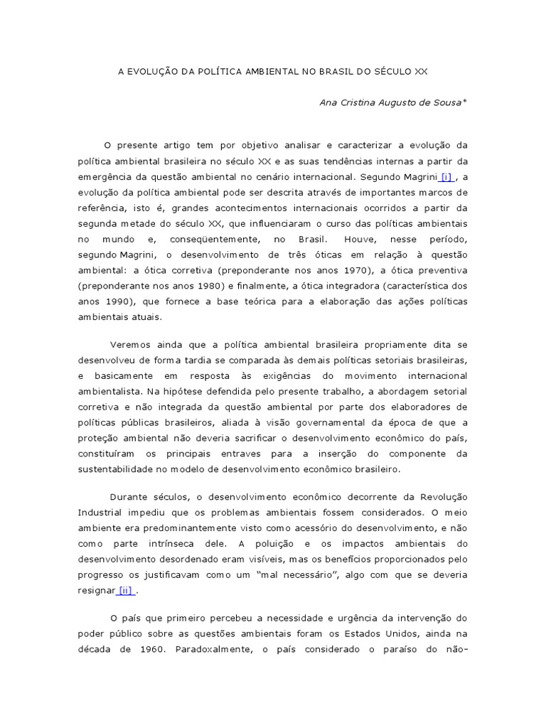 A Evolução Da Política Ambiental No Brasil Do Século XX | PDF ...
