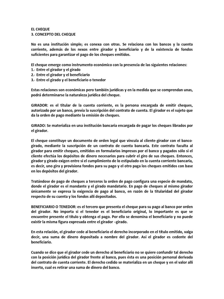Conceptos Clave del Cheque | PDF | Cheque | Pagos
