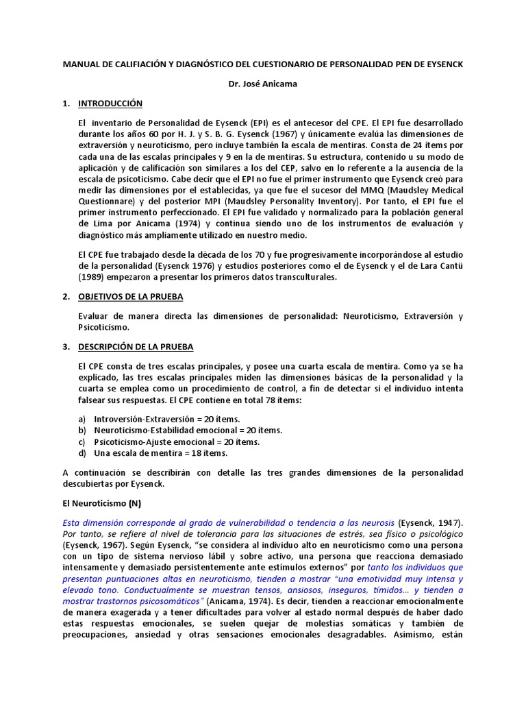 Cuestionario PEN Eysenck | PDF | Psicosis | Campos relacionados con la ...