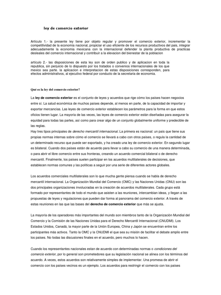 Ley de Comercio Exterior | PDF | aduana | Comercio