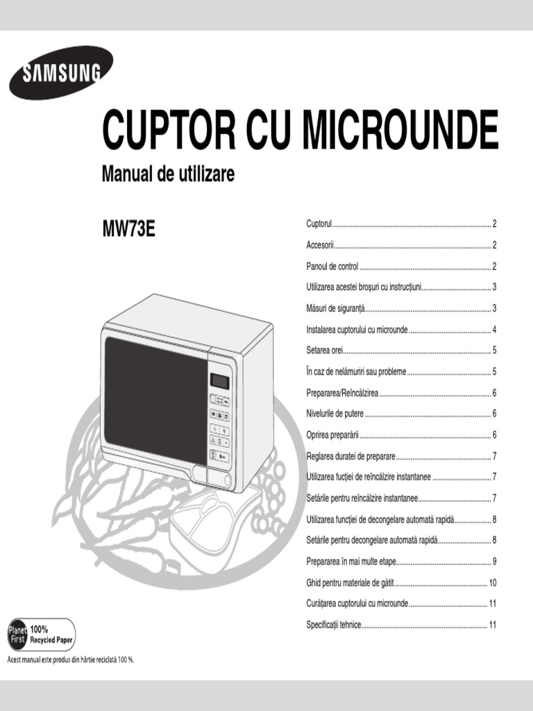 Manual Utilizare Cuptor MW73E Prezentare Si Utilizare | PDF