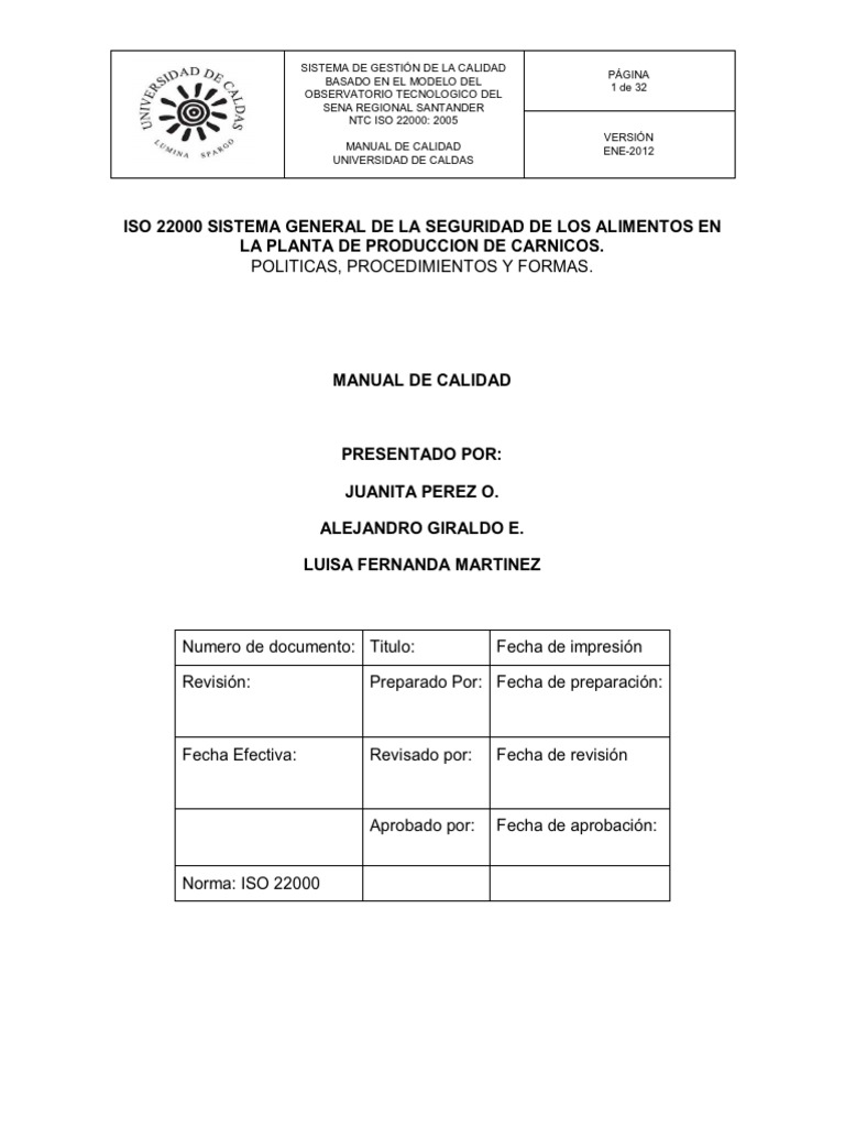 Iso 22000 Manual | PDF | Análisis de Riesgo y Puntos Críticos de ...