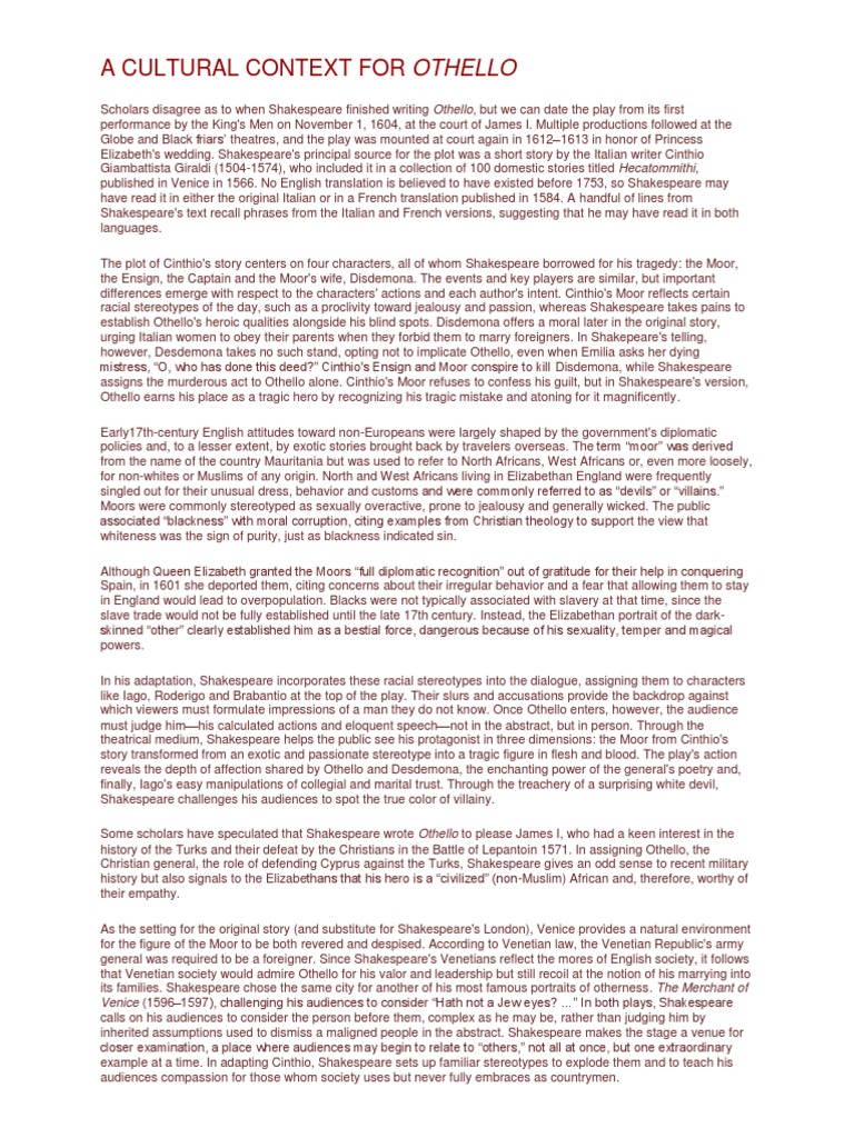 Cultural Context and Racism in Othello | PDF | Desdemona | Othello