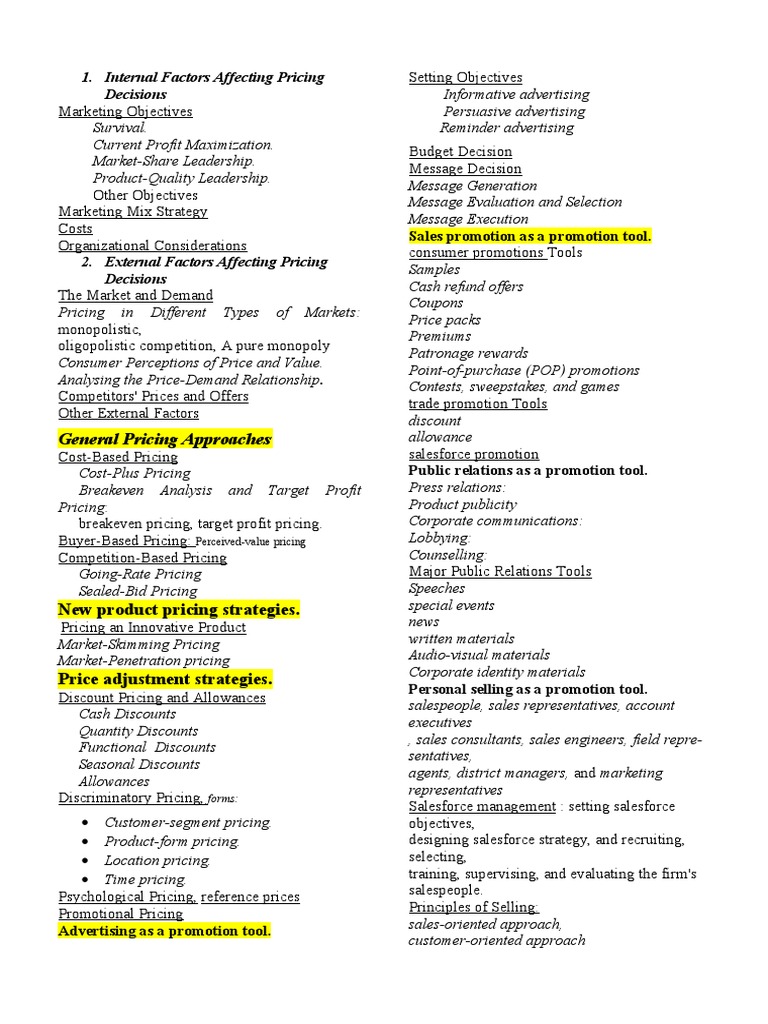 Internal Factors Affecting Pricing Decisions | PDF