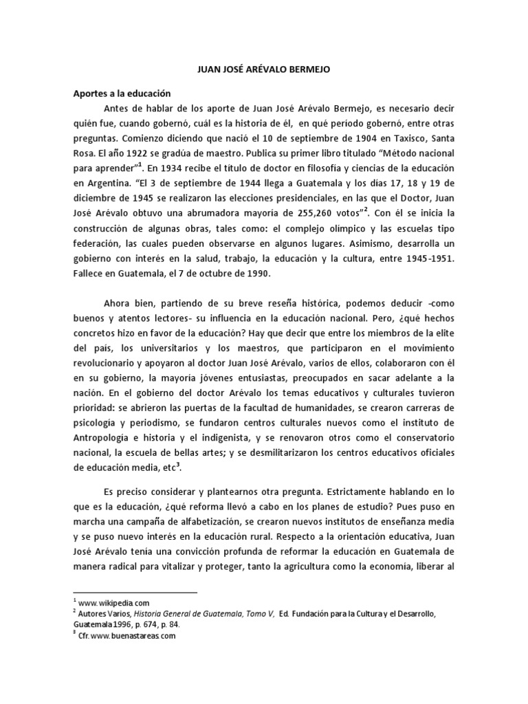 Aportes de Juan José Arévalo a la Educación | PDF | Guatemala ...