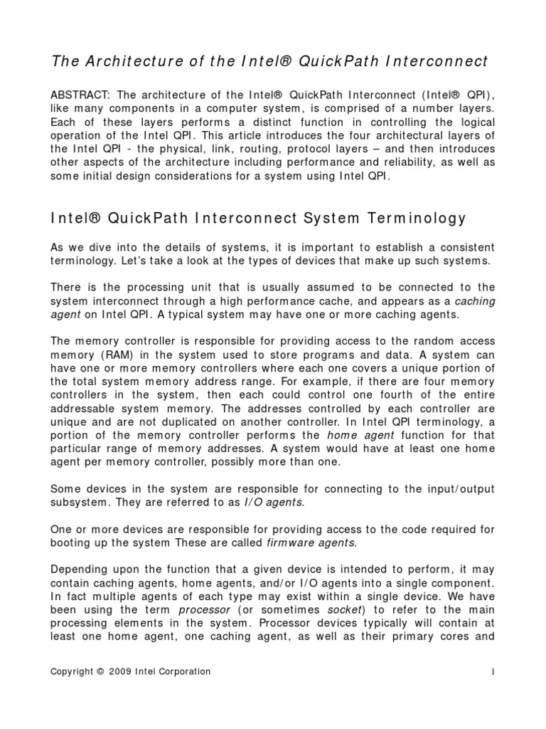 The Architecture of the Intel(r) QuickPath Interconnect