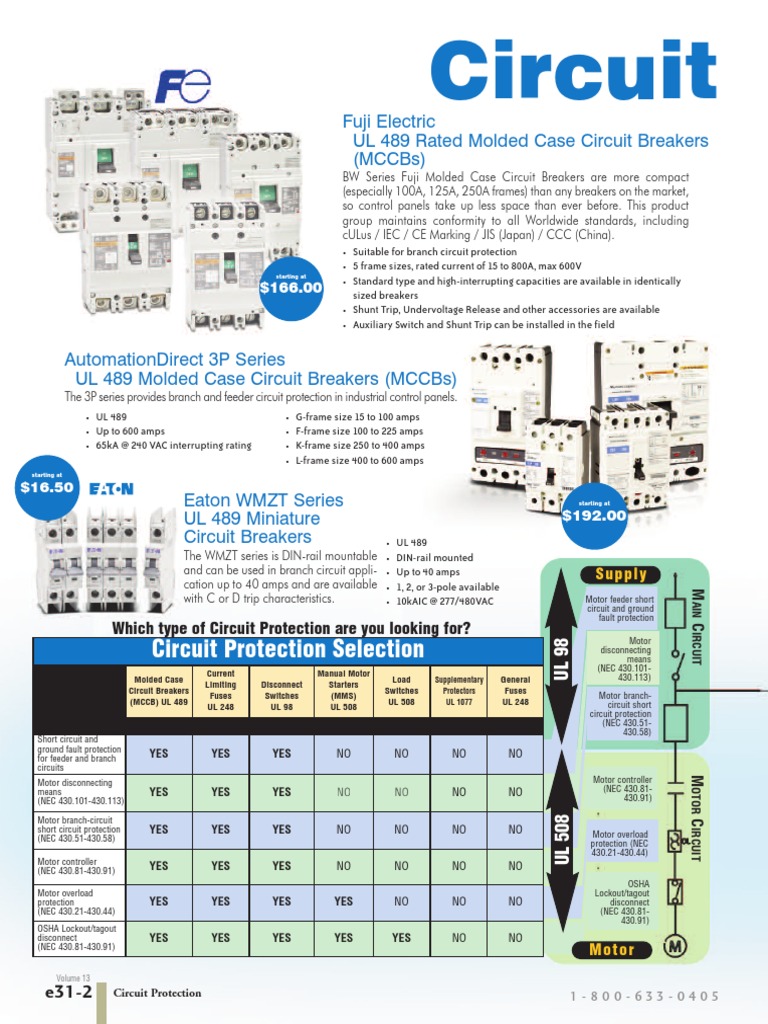 Circuit Protection Selection Fuji Electric Ul 489 Rated Molded Case