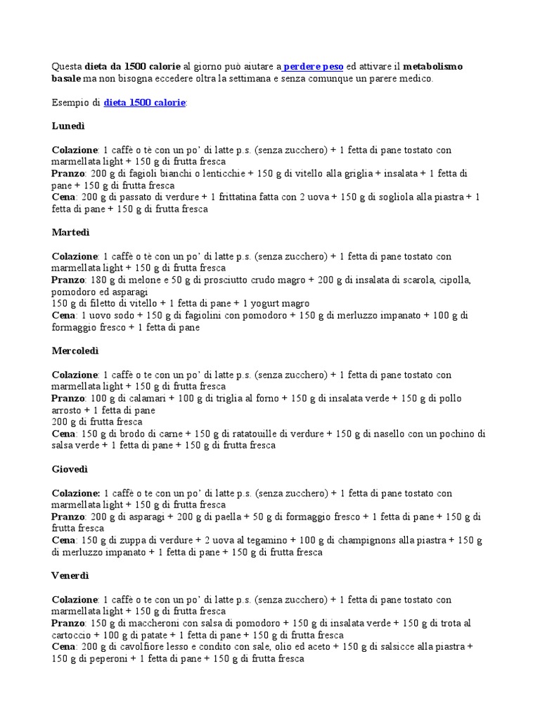 Dieta Da 1500 Chilocalorie 2