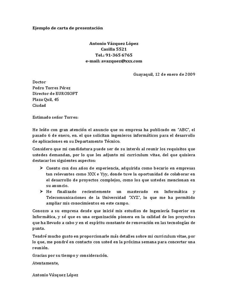 Ejemplo de carta de presentación  Knowledge  Communication