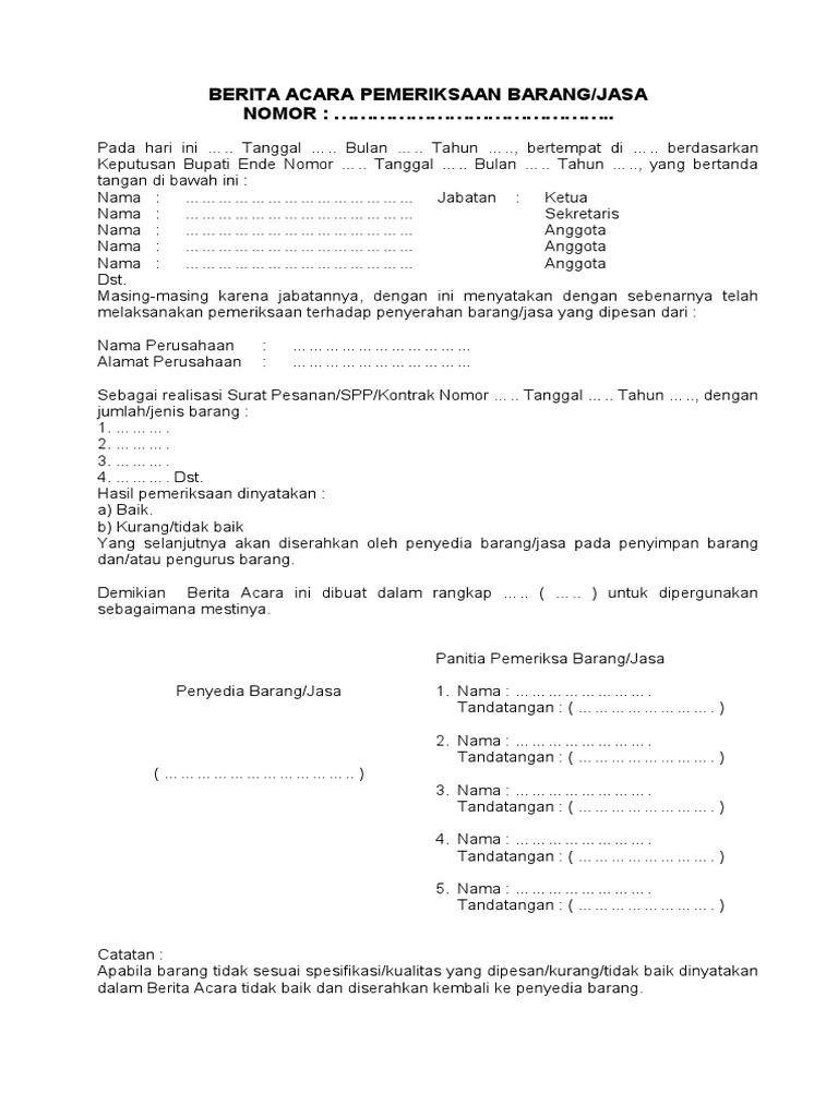 Contoh Surat Berita Acara Barang Kurang Paint Colours