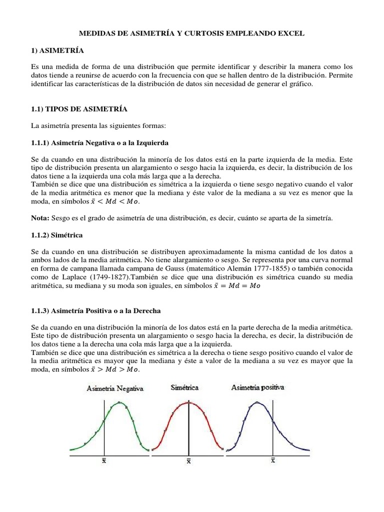 Medidas de Asimetria y Curtosis Empleando Excel | PDF | Oblicuidad | Cuantil