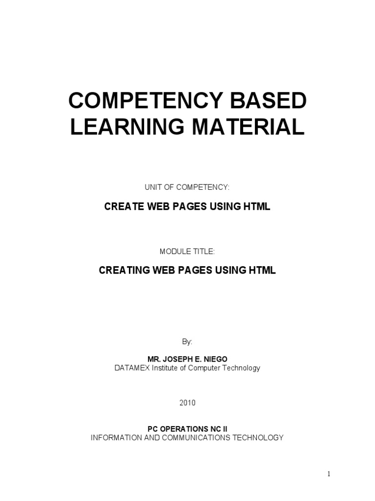 Competency Based Learning Material: Create Web Pages Using HTML | PDF ...