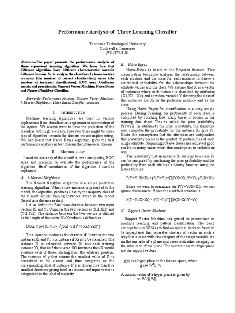 Evaluation of Different Classifier | PDF | Statistical Classification ...