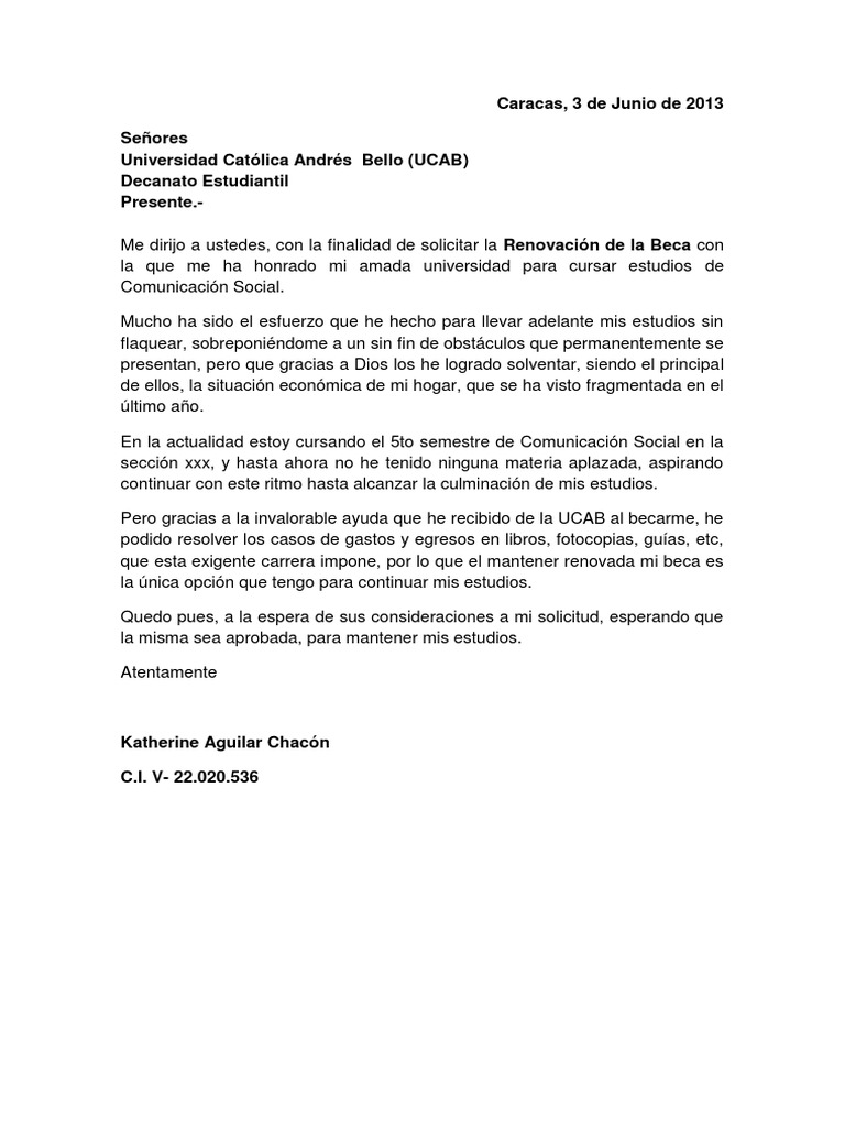 Carta de Solicitud de Beca