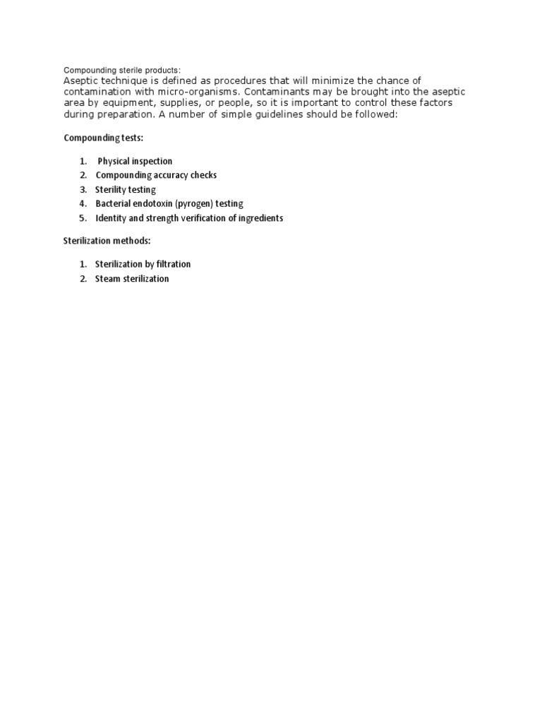 Aseptic Techniques for Sterile Compounding | PDF