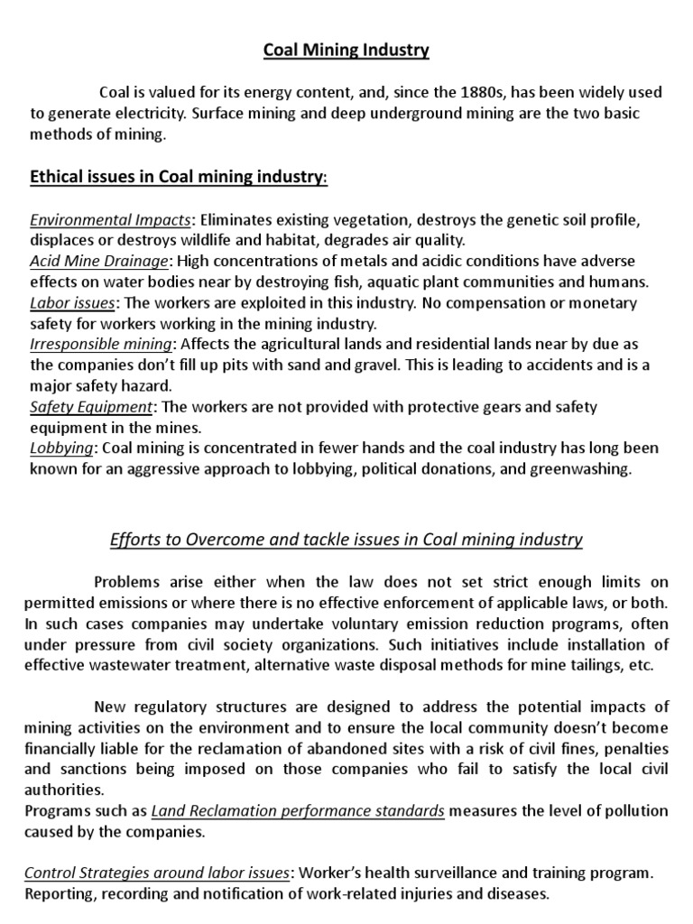 Ethical Issues In Mining Industry Pdf Coal Mining Mining