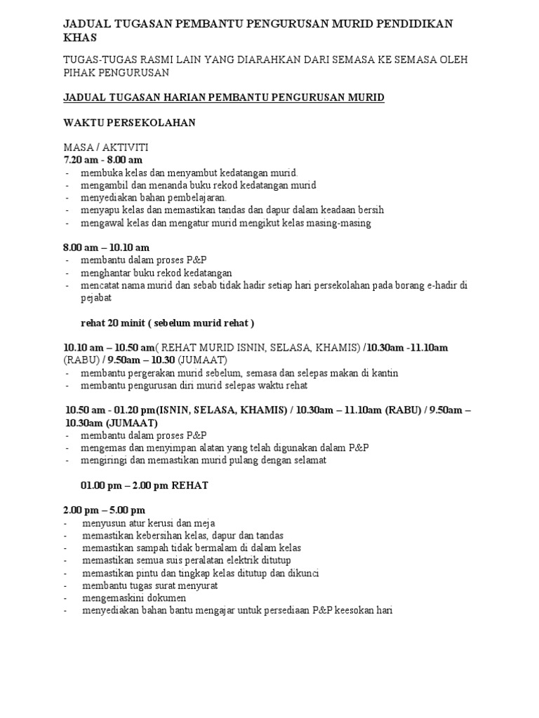 Buku Log Pembantu Pengurusan Murid Pendidikan Khas