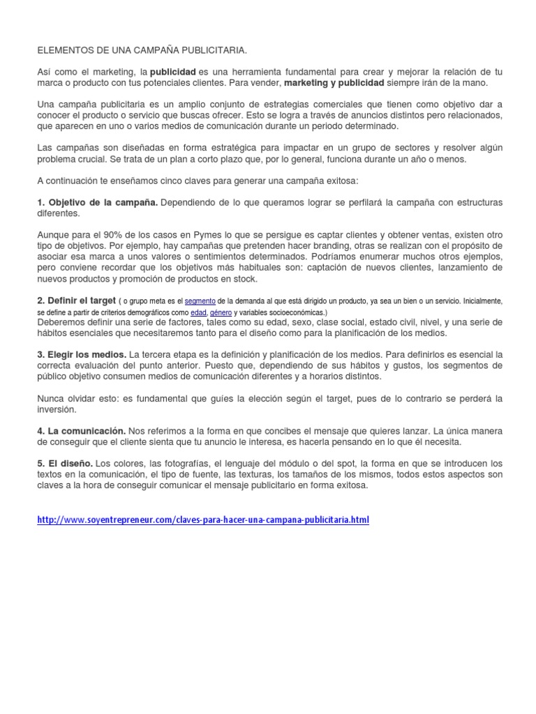 ELEMENTOS DE UNA CAMPAÑA PUBLICITARIA Comunicación