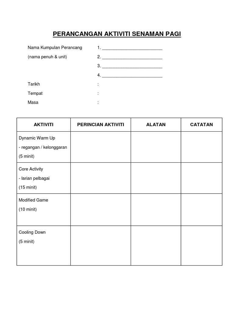 Perancangan Aktiviti Senaman Pagi Pdf