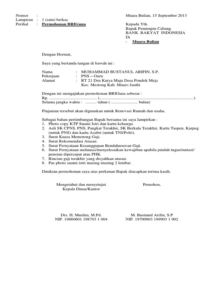 Surat Permohonan Bri Guna