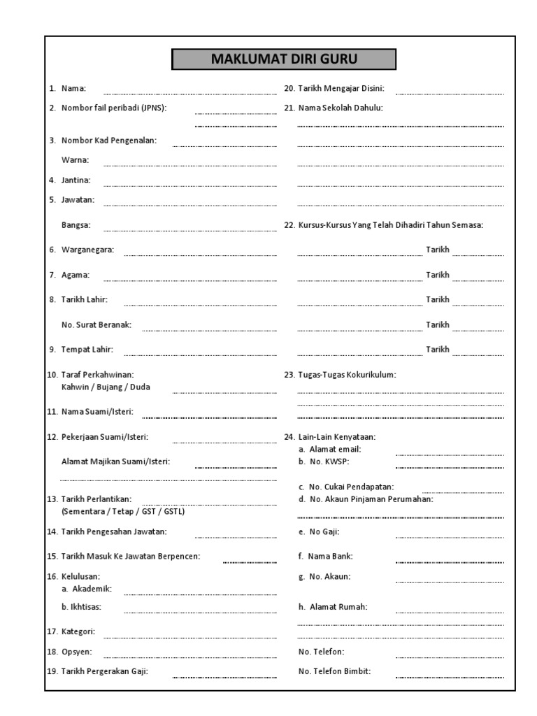 Borang Maklumat Diri Guru PDP  PDF