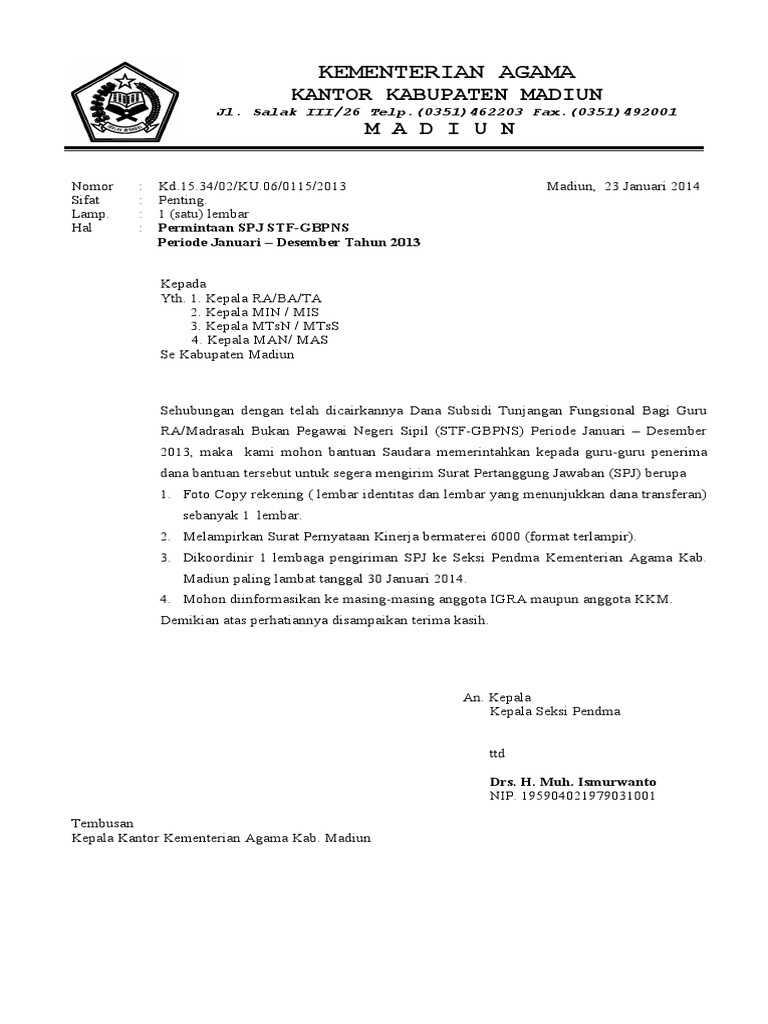Surat Permintaan SPJ TF 2013 | PDF