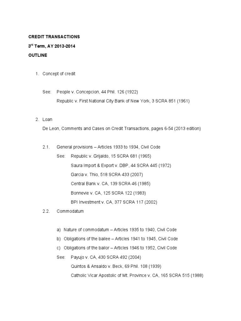 Overview of Credit Transactions Law | PDF