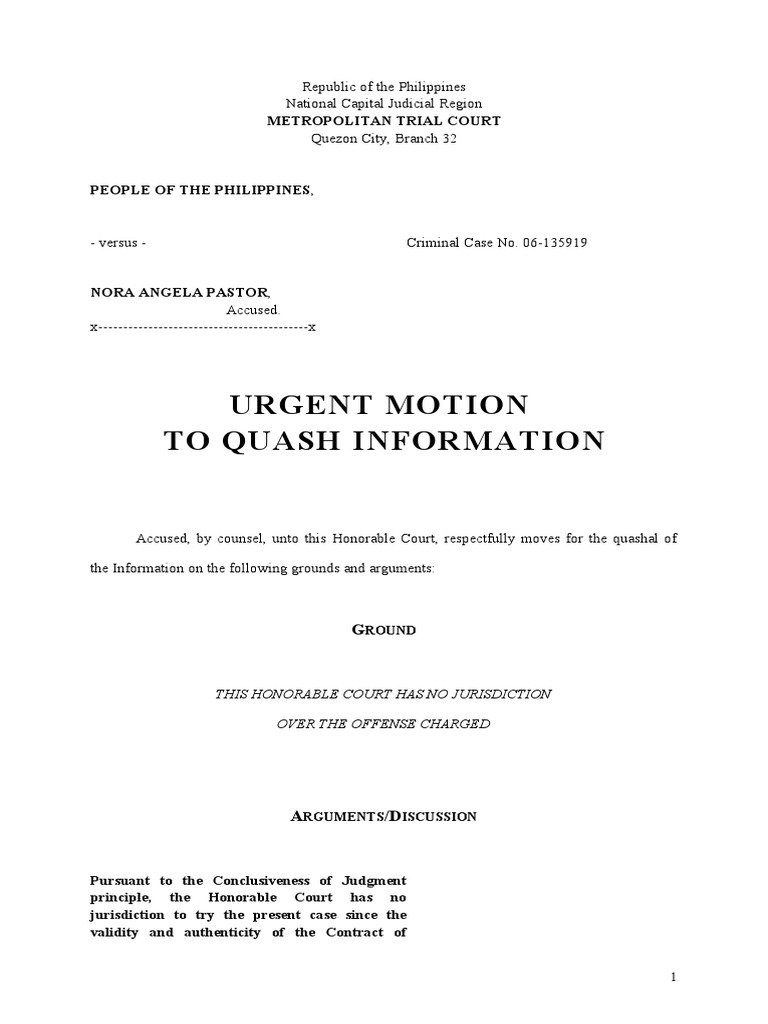 Motion To Quash Legal Concepts Judiciaries