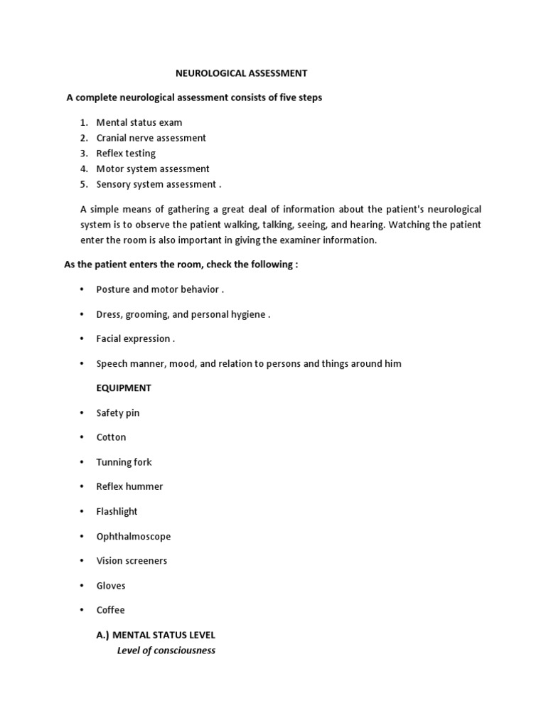 Neurological Assessment Visual Acuity Foot