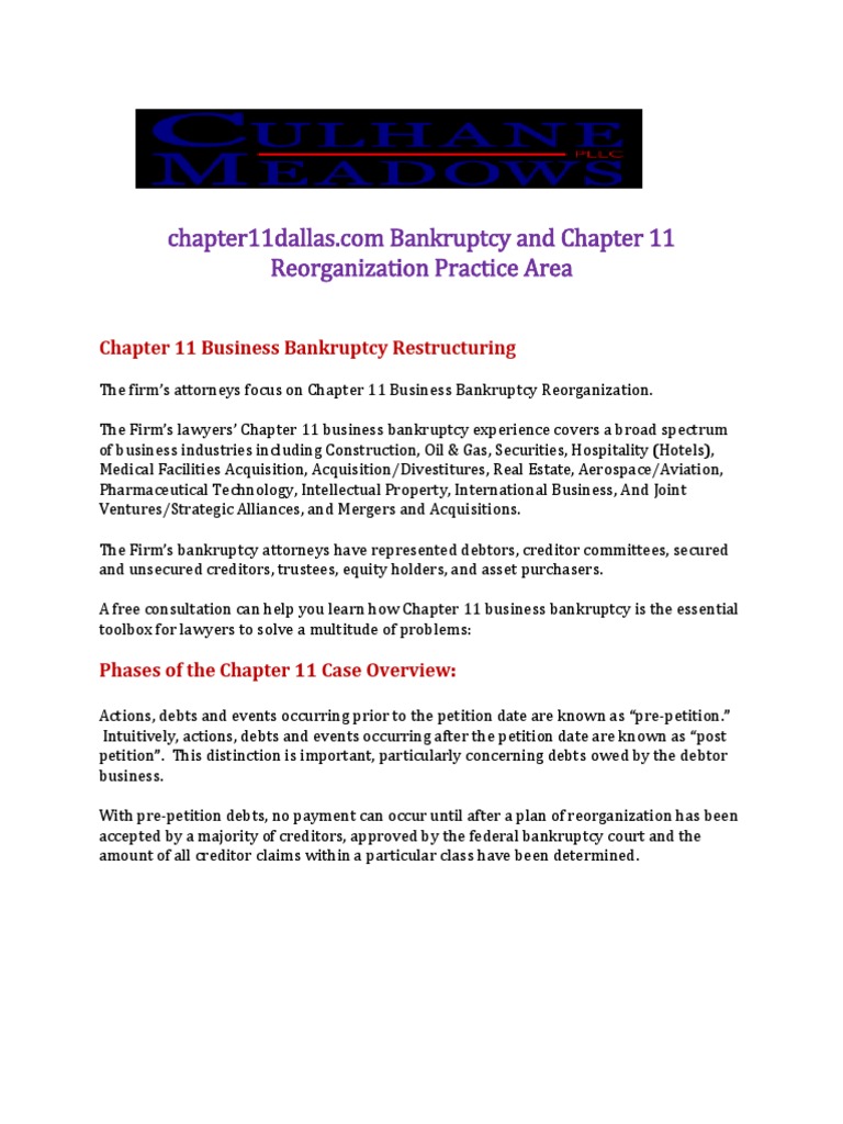 Bankruptcy and Chapter 11 Reorganization Practice Area | PDF | Chapter ...