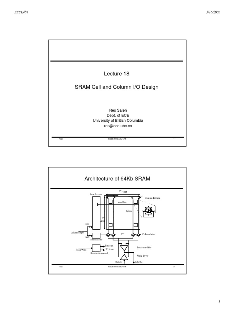 SRAM Cell and Column I/O Design | PDF | Amplifier | Cmos
