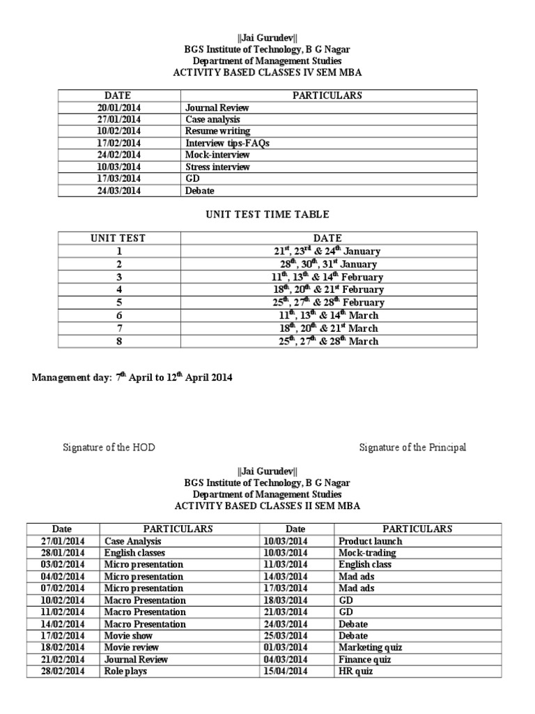 MBA Activity Schedule | PDF