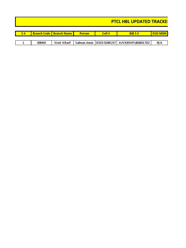 PTCL Branch Tracker Data Overview | PDF