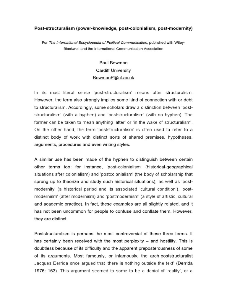 Poststructuralism PDF Jacques Derrida Deconstruction