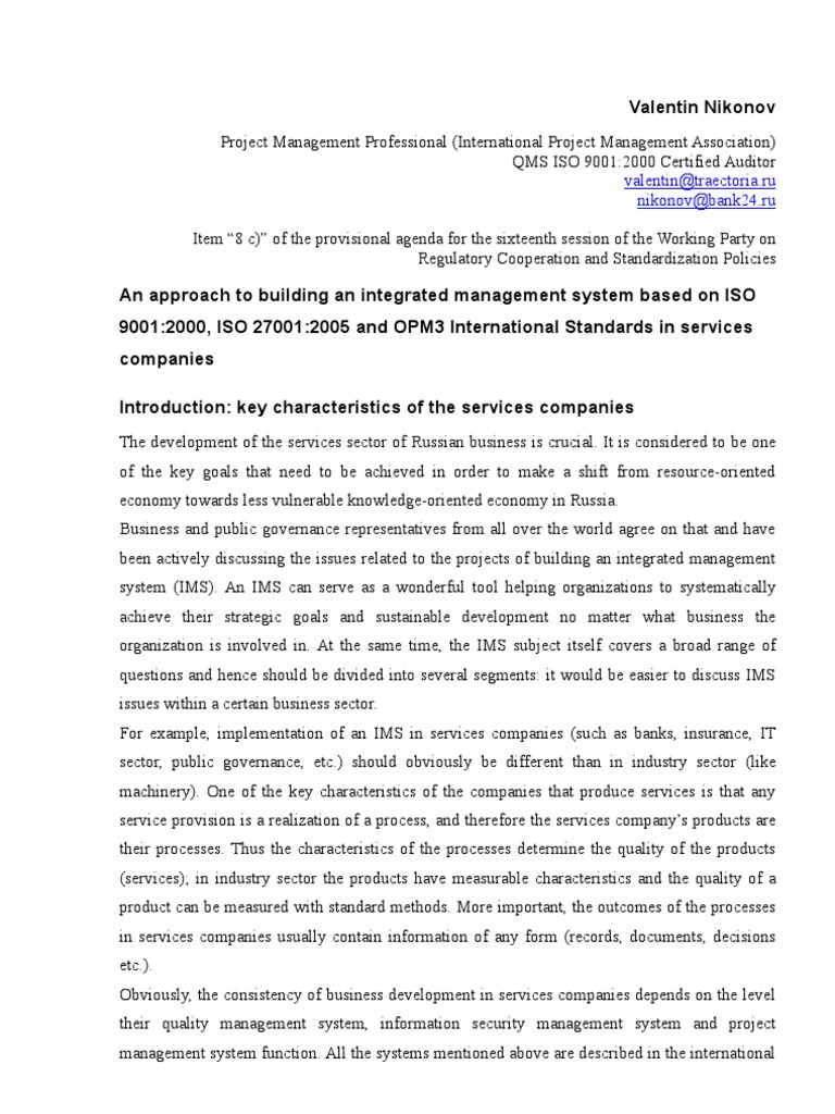 An Approach To Building An Integrated Management System Based On ISO ...