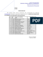 FEDERAL PUBLIC SERVICE COMMISSION RECOMMENDS 17 CANDIDATES