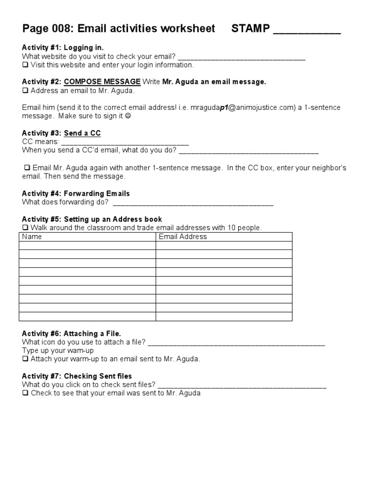 008 - Email Activities Worksheet | PDF