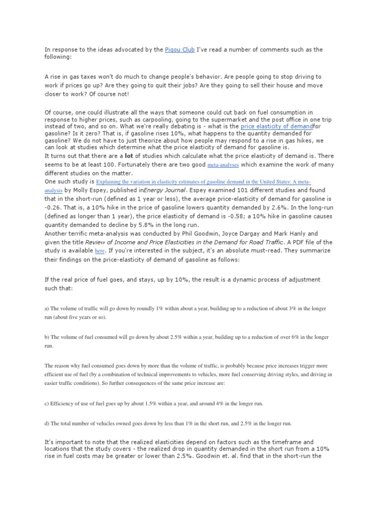Price Elaticity of Demand For Gasoline | PDF | Demand | Price ...