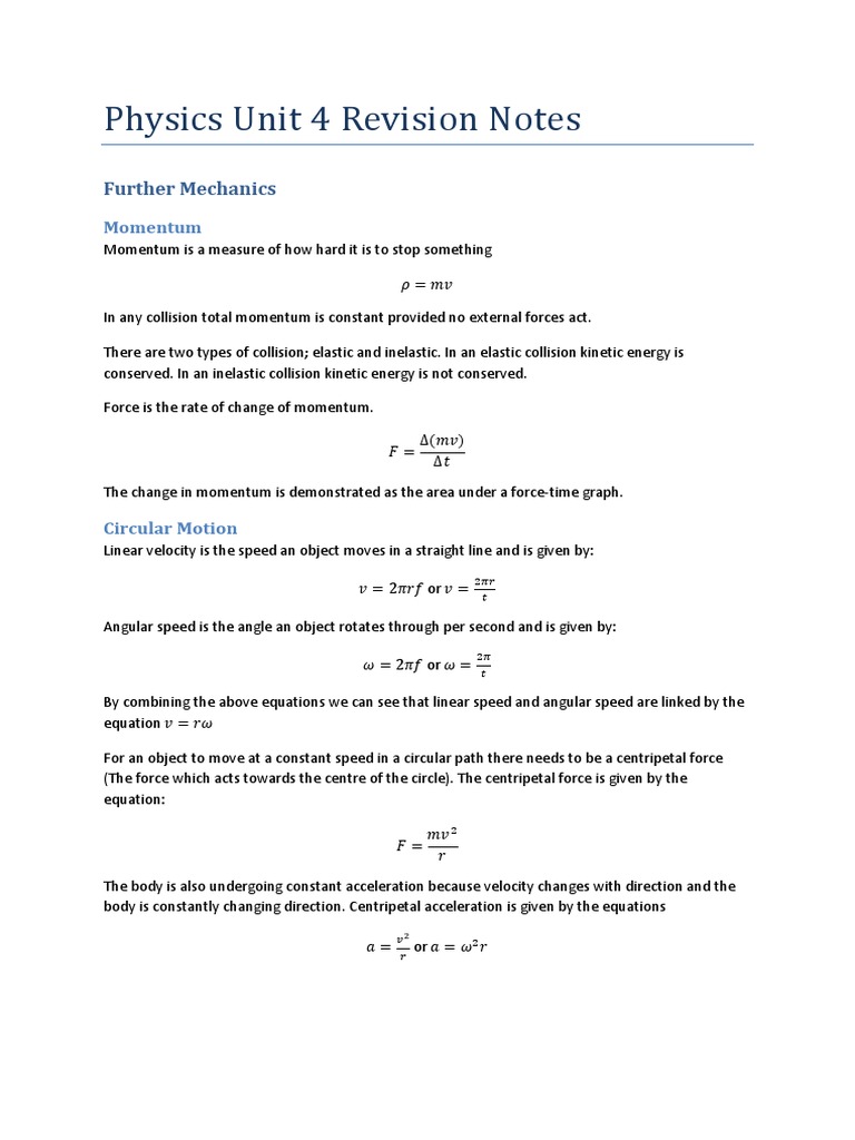 Physics Unit 4 Revision Notes | PDF