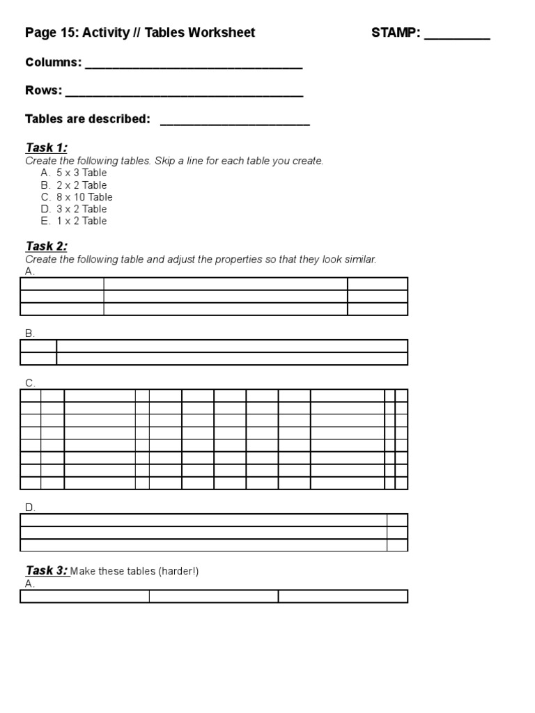 Table Creation and Character Descriptions | PDF