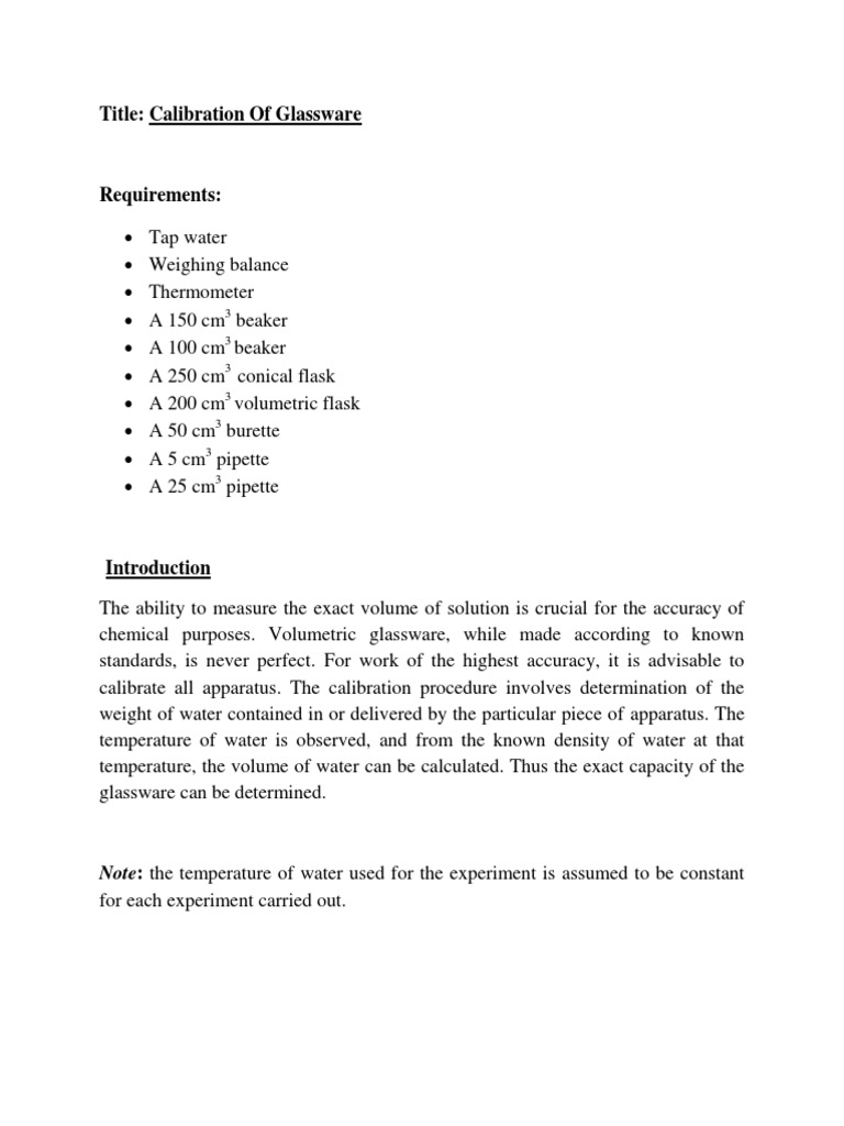 Calibration of Glassware Density Calibration