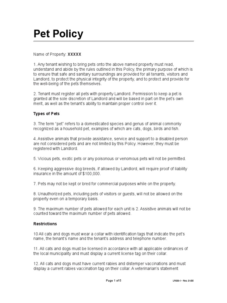 Pet Policy PDF Leasehold Estate Lease