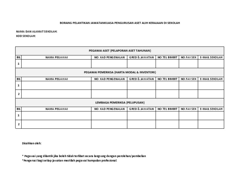 Borang Pelantikan Pegawai Aset Pdf