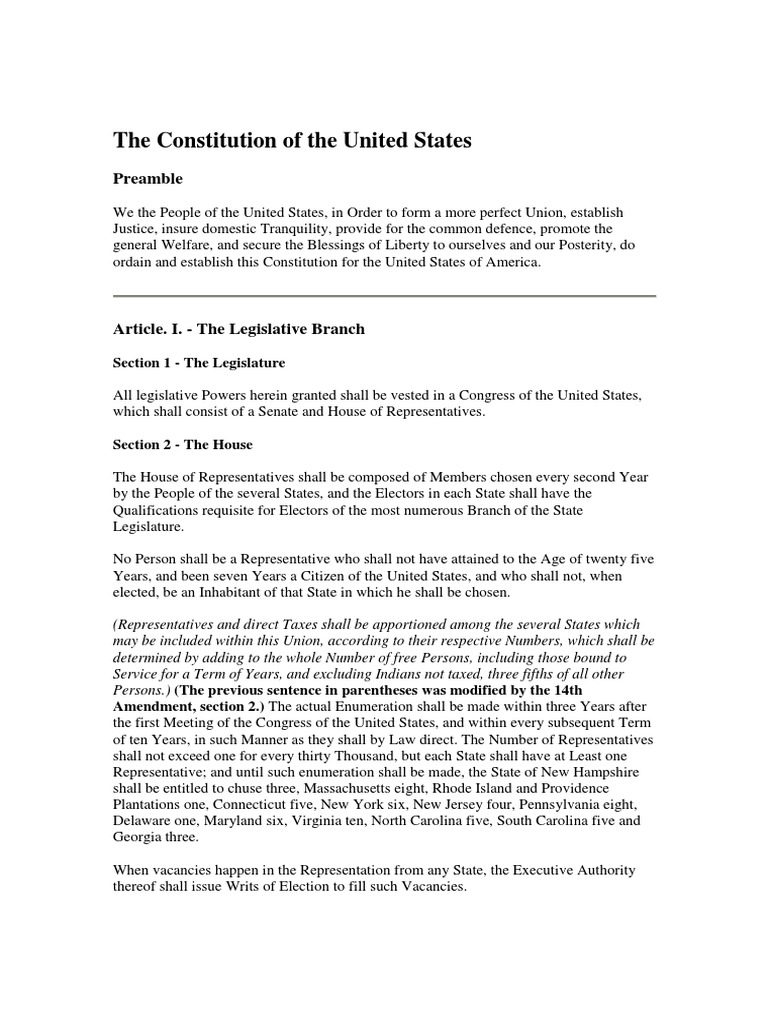 The Consitution of The United States of America | PDF