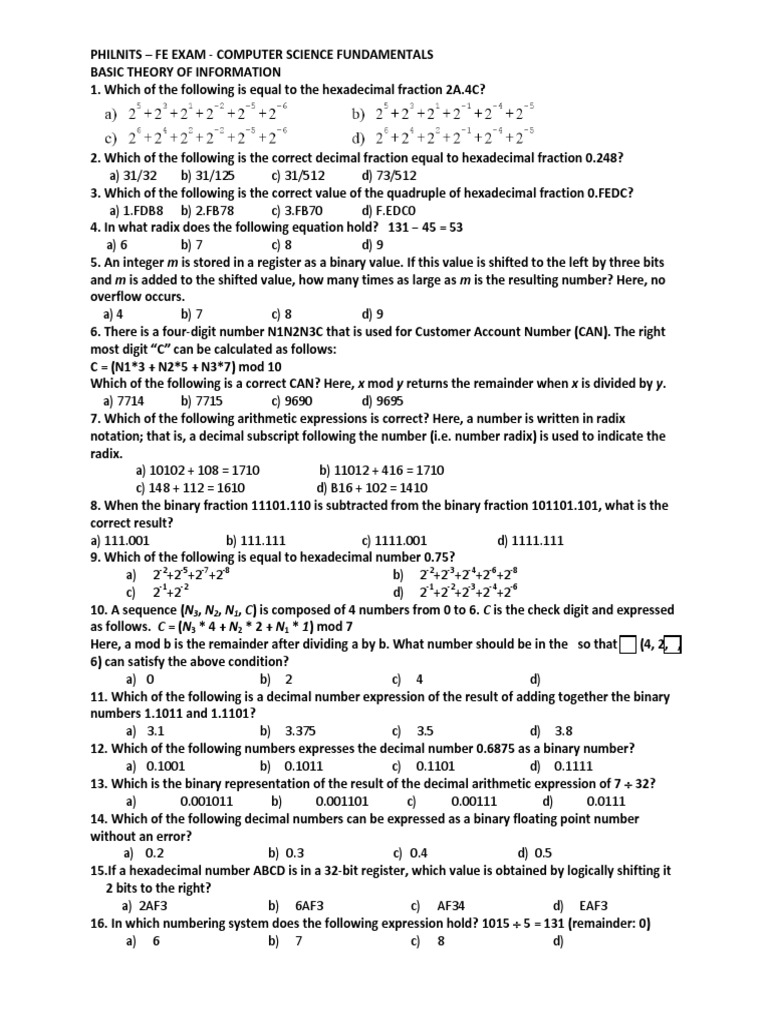 PHILNITS FE Exam: Computer Science Basics | PDF | Encodings | Computer ...