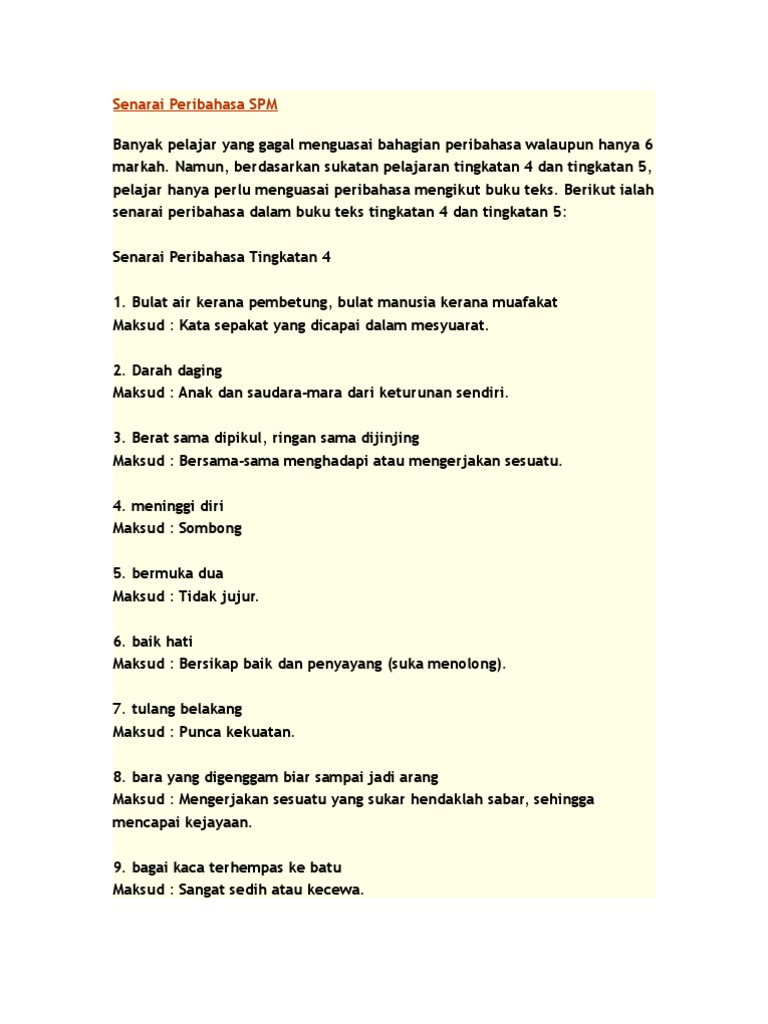 Senarai Peribahasa SPM