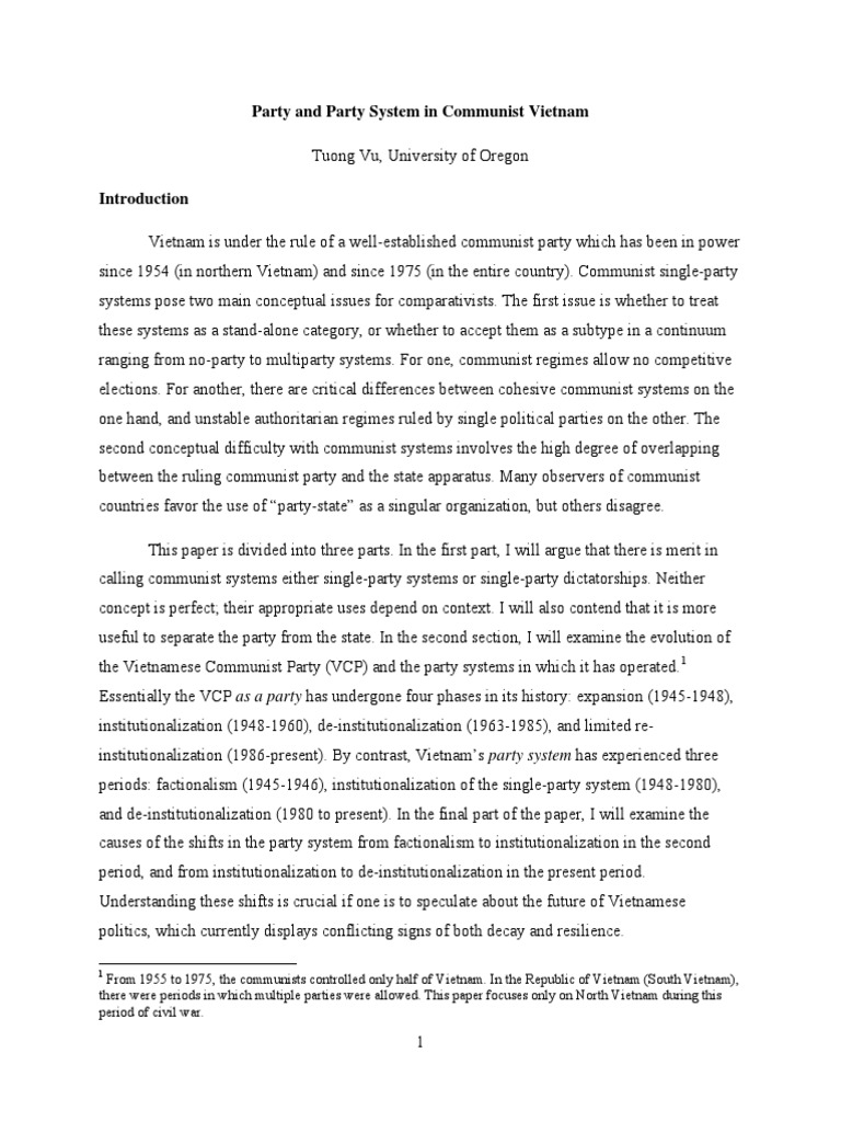 TuongVu-Party and Party System in Communist Vietnam | PDF