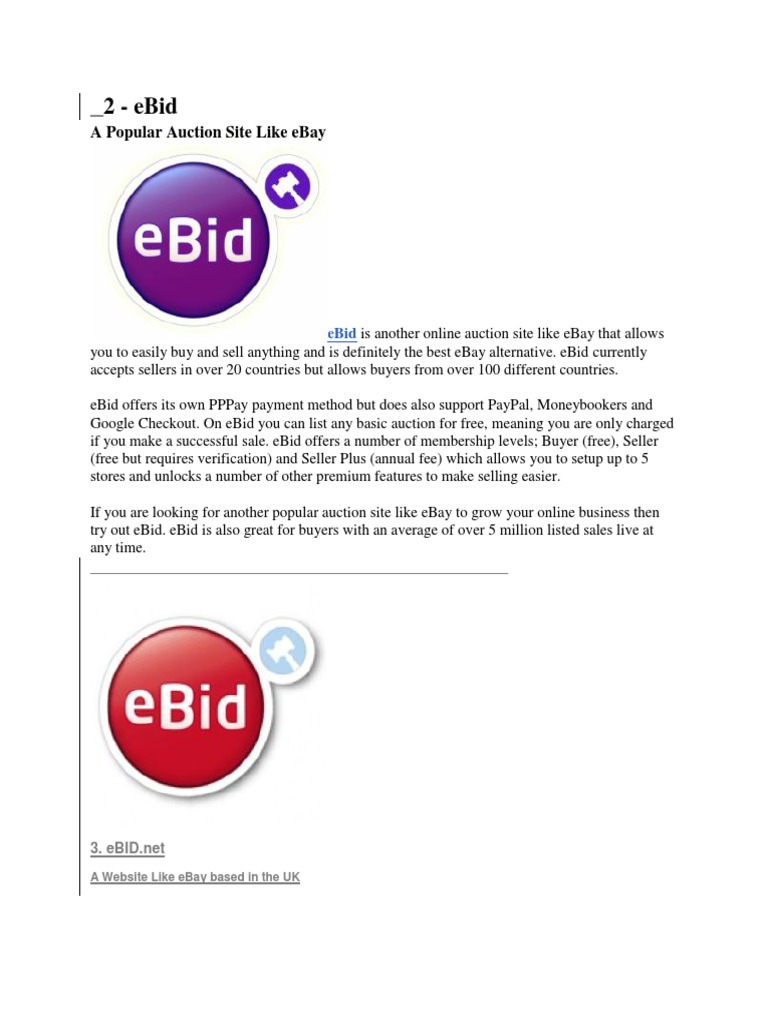 2 - Ebid: A Popular Auction Site Like Ebay | PDF
